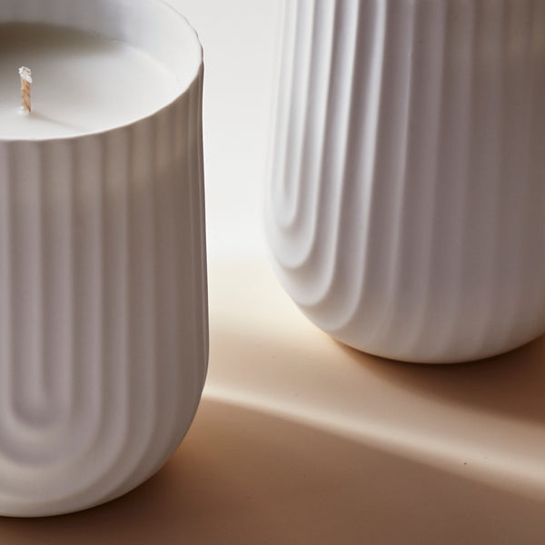 Load image into Gallery viewer, Beautifully designed white porcelain candle vessel