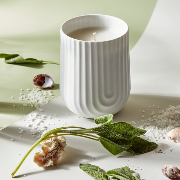 Load image into Gallery viewer, Lanterne Arc Scented Porcelain Candle, Sea Salt &amp; Sage
