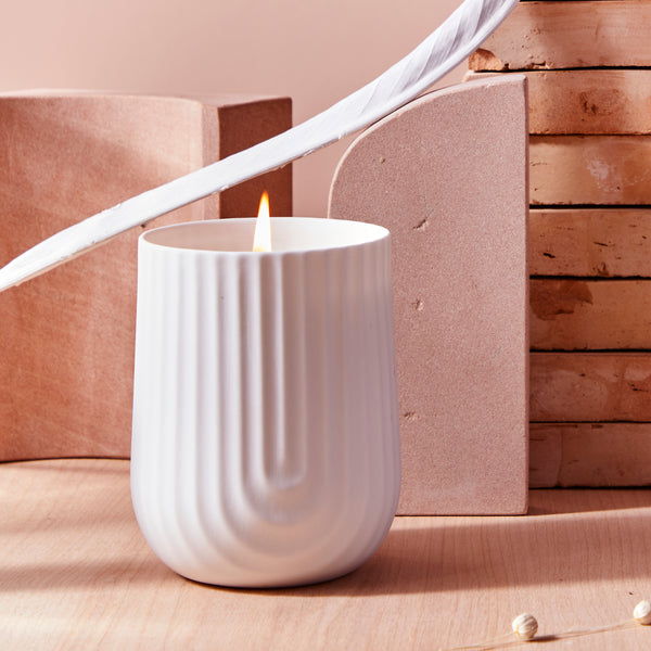 Load image into Gallery viewer, Beautifully designed white porcelain candle vessel 
