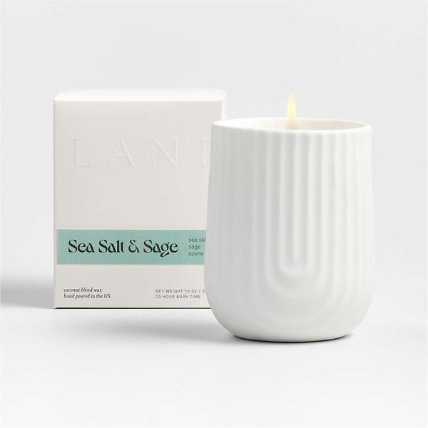 Load image into Gallery viewer, Lanterne Arc Scented Porcelain Candle, Sea Salt &amp; Sage
